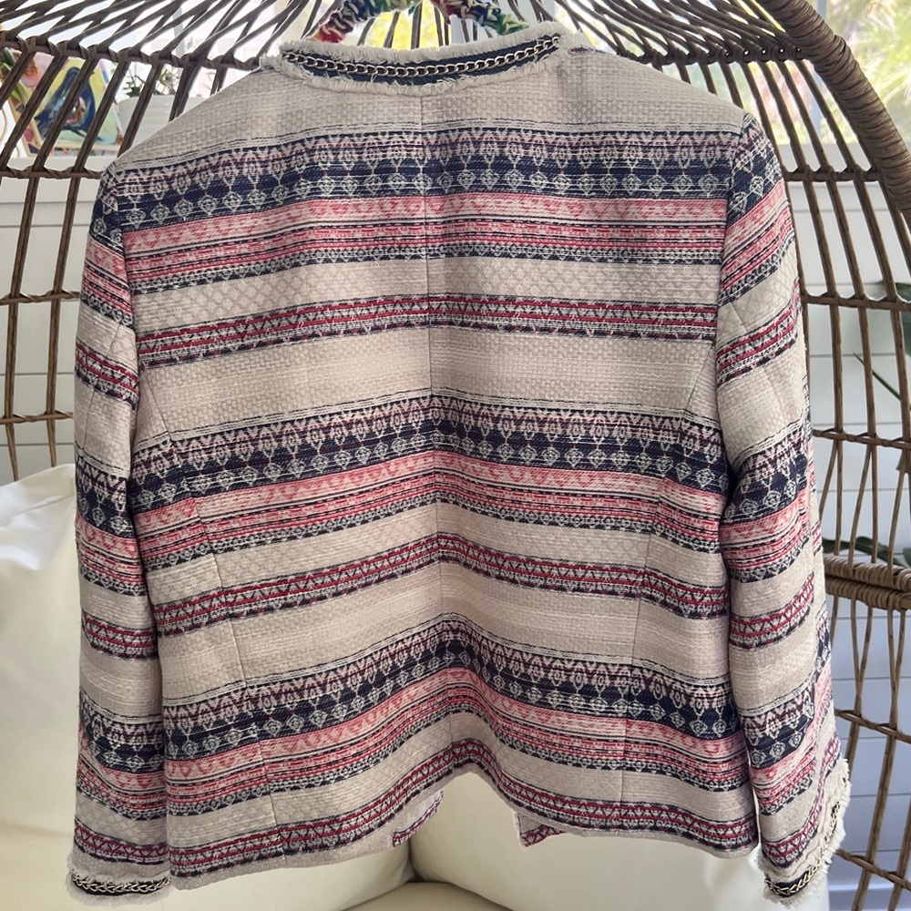 Tahari ASL Cream and Blue Patterned Blazer - Picture 10 of 12